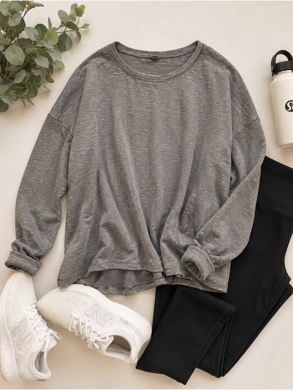 aerie Soft & Sexy Heather Gray Relaxed Long-Sleeve Crewneck Top Size Small